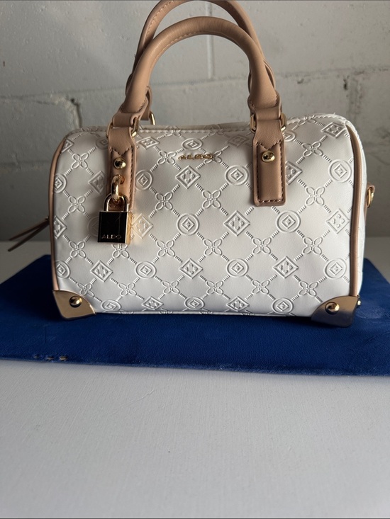 Aldo Handbags - ALDO White Satchel with Beige Trim and Gold Hardware